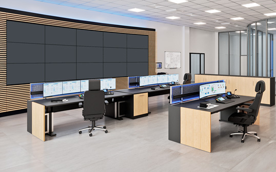 Leitstand ControlDesk Tischsystem und Videowall